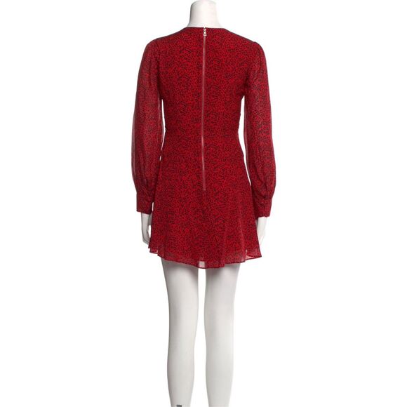 Alice + Olivia Red Animal Print V-Neck Mini Dress XS – Long Sleeve A-Line Party - Picture 2 of 2